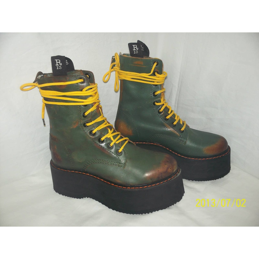 NEVER WORN R13 Double Stack Lace-Up Boots Hunter Green Remove - Picture 4 of 8
